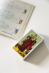 white and red card on white table